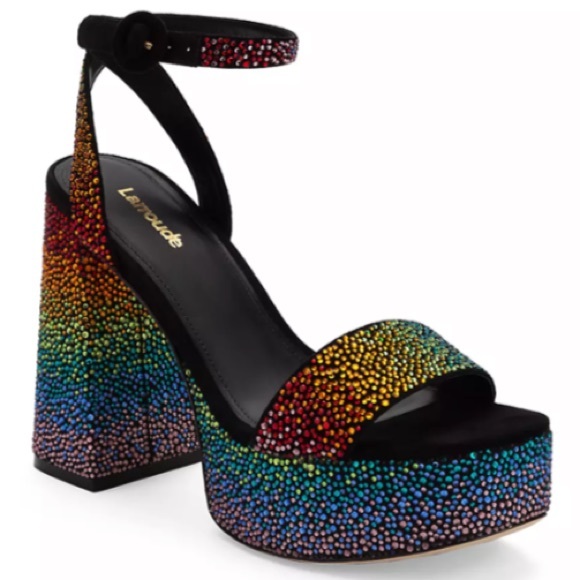 NWOB Larroudé Dolly Crystal Platform Ankle-Strap Sandals - Sz 9 - Picture 2 of 12